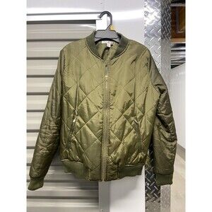 Say Way Jacket Side-Zip Bomber Jacket Size L Green Rain Gear School